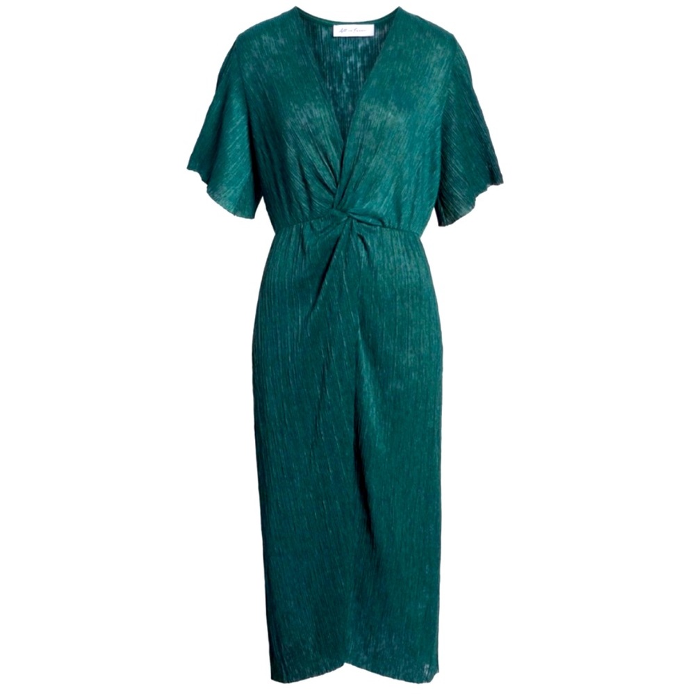 All in Favor Teal Green Midi Dress with Twist Front